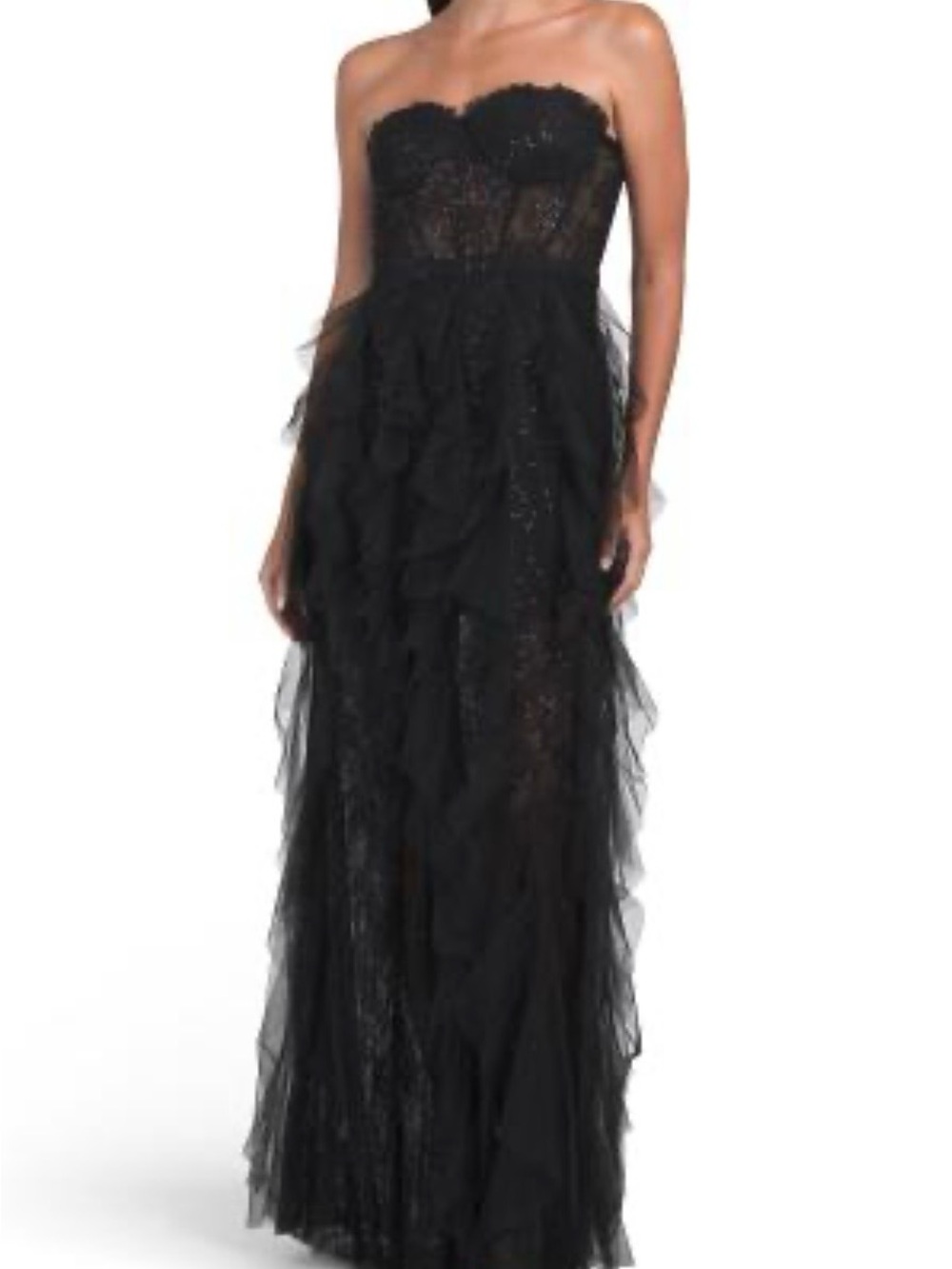Betsy & Adam Angelina Strapless Black Evening Gown